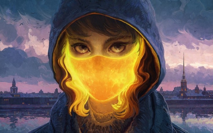 cropped image of girl with fire mask